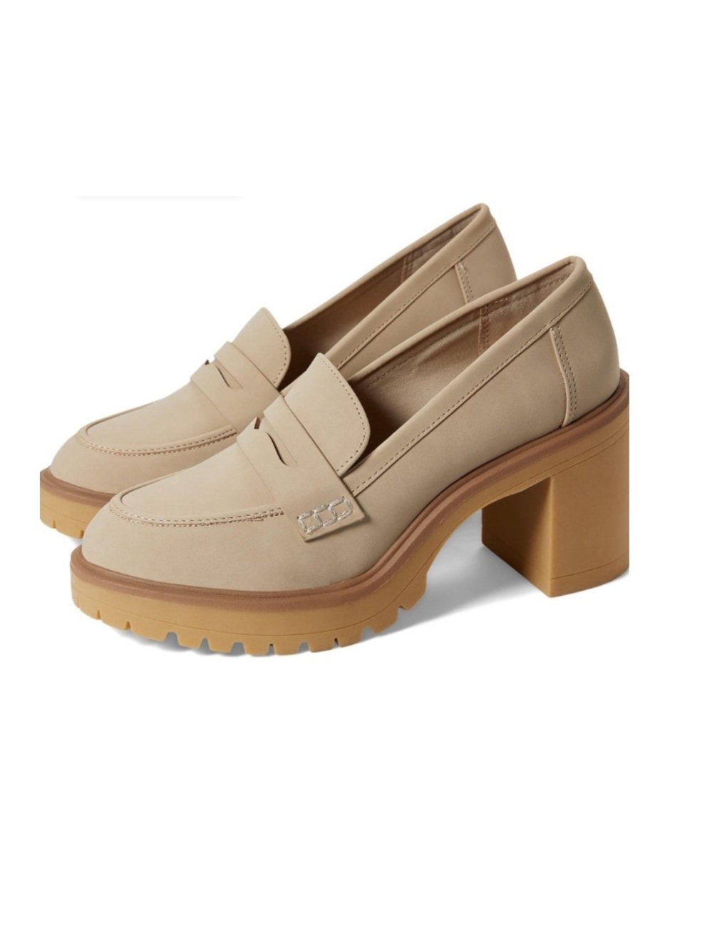 DV By Dolce Vita Jayjay Faux Leather Block Heel Lug Loafers, Dune - Size 9.5